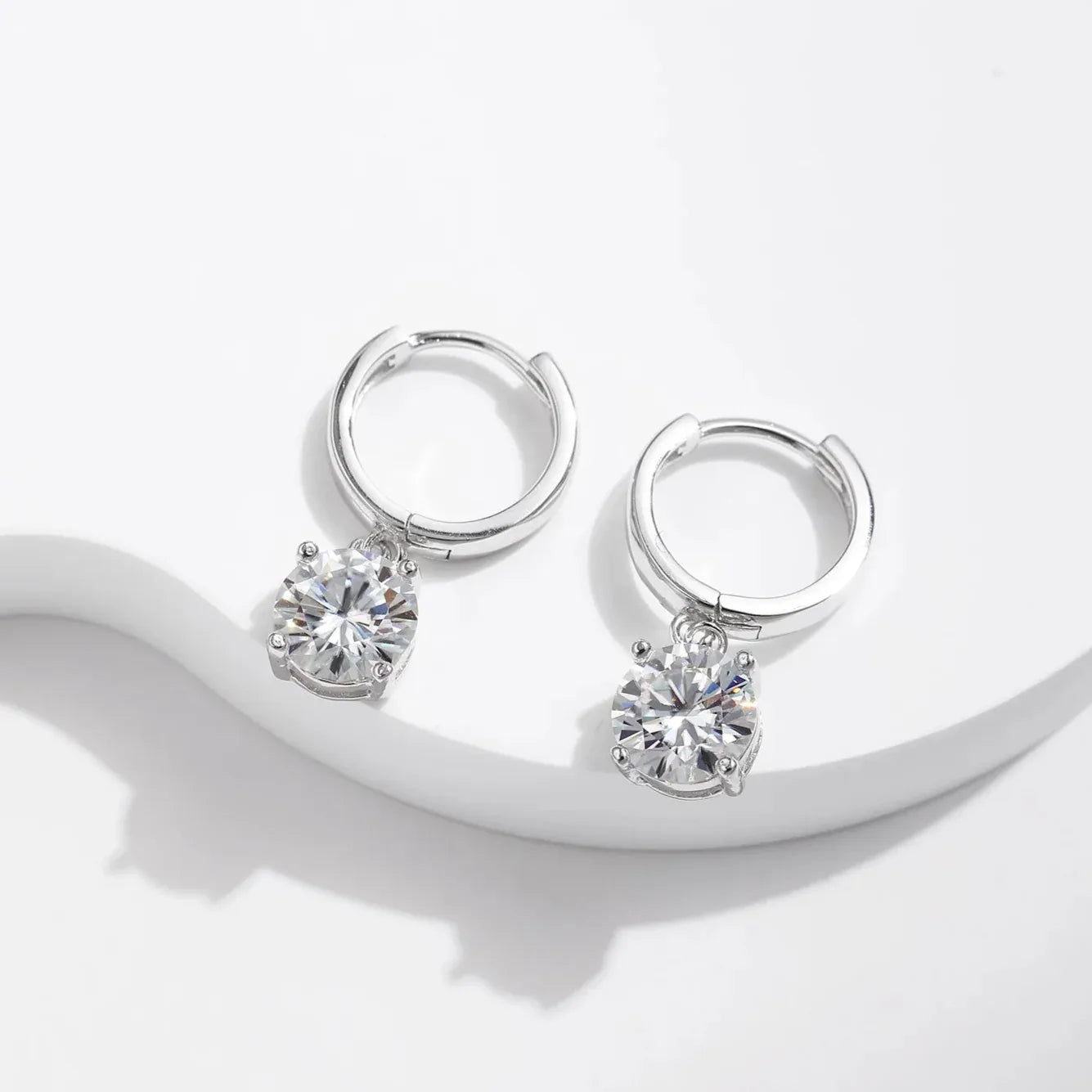 Moissanite floating huggies - elegant hoop design detail