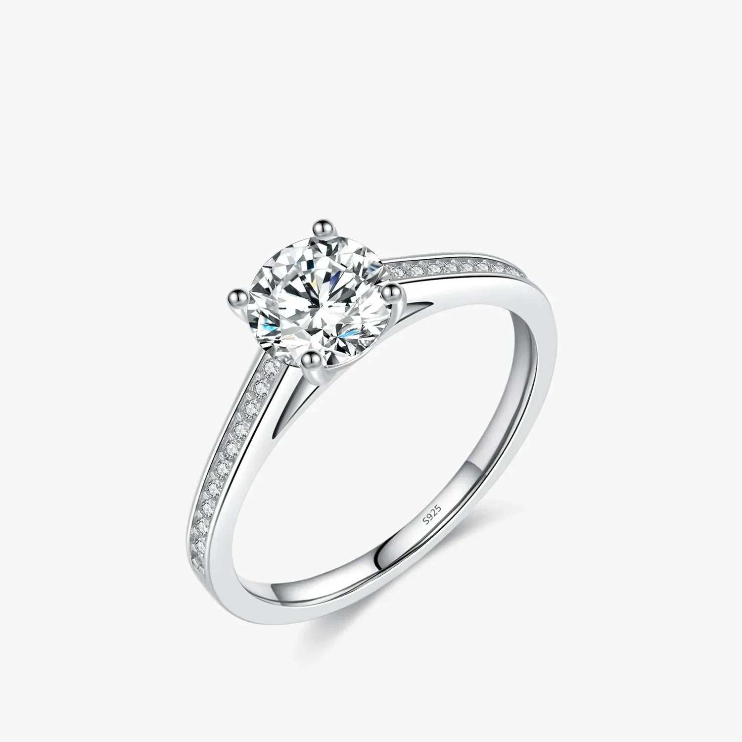 Moissanite lunaria ring in sterling silver - 1.0ct centre stone with CZ accents
