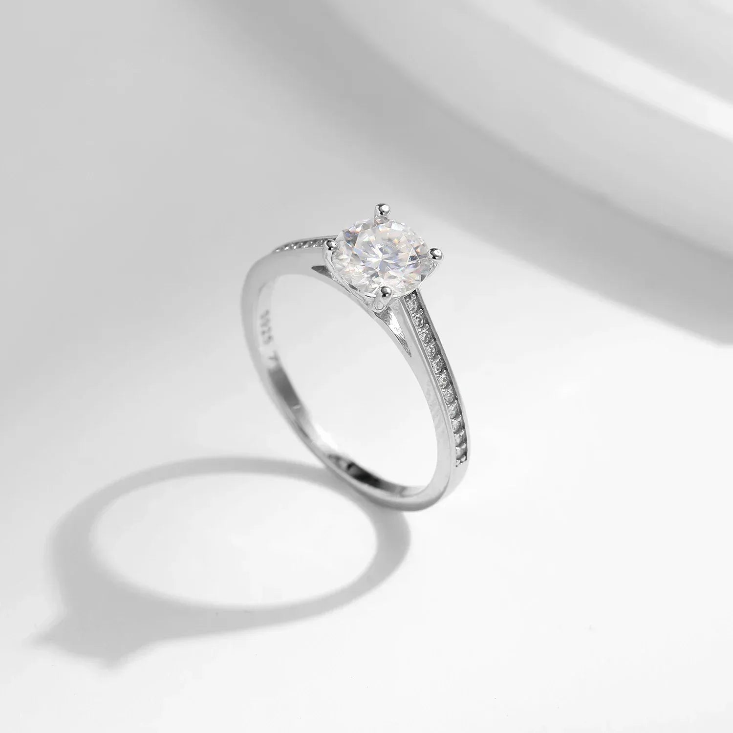 Moissanite lunaria statement ring - sparkling CZ accent stones detail
