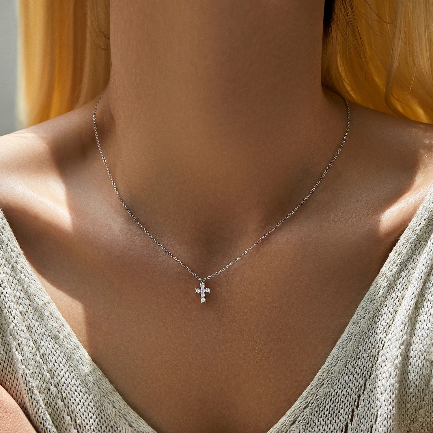 Cross Moissanite Necklace