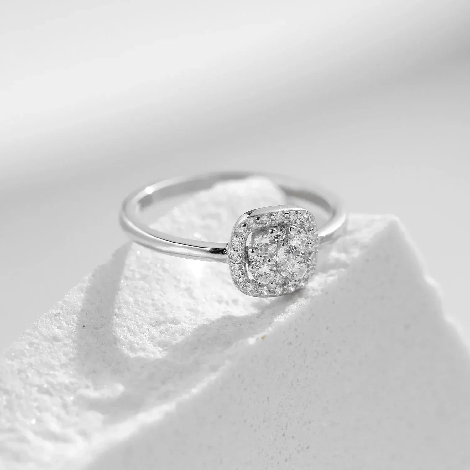 White moissanite pave ring in 925 sterling silver - elegant statement